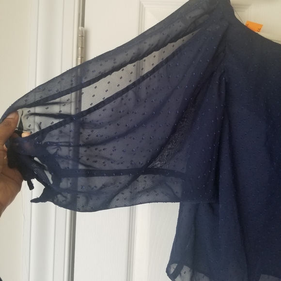 Women's Small Blue Blouse Sheer Navy Open Arms - Picture 7 of 10